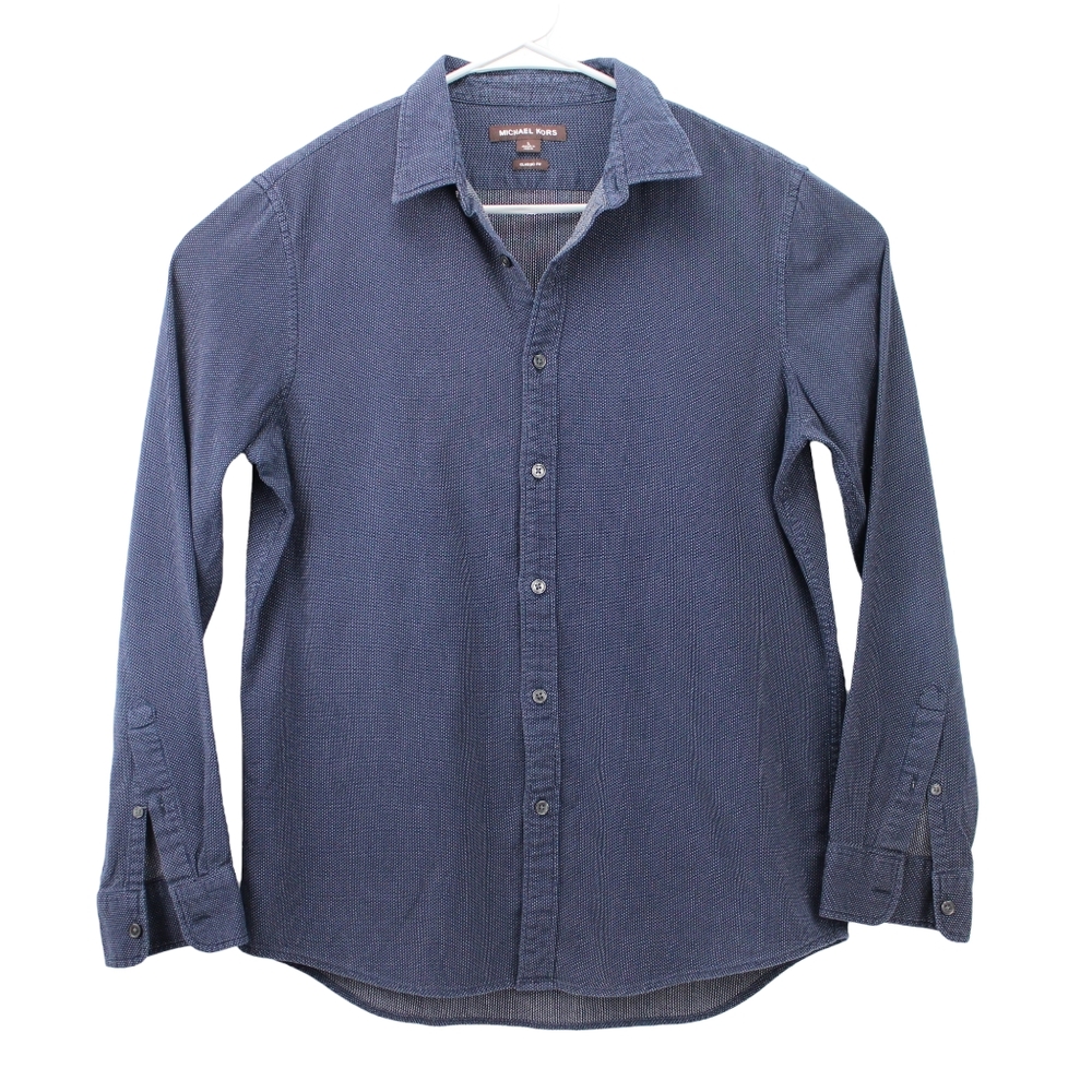 Michael Kors Mens Dark Blue Long Sleeve Button Down Shirt Classic Fit Size Large